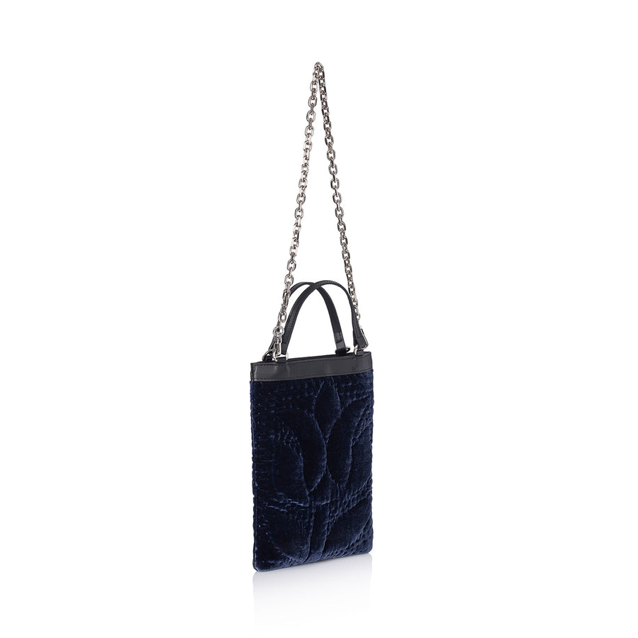 Şükran Mini Hand Bag Navy Blue Silk Velvet