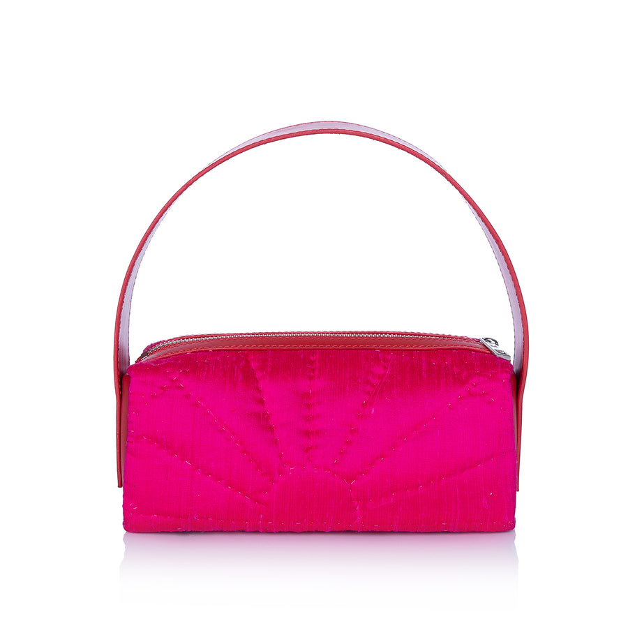 Saddle Bag in Fuchsia Pink-Red Silk