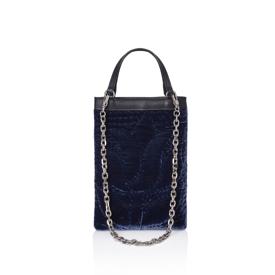 Şükran Mini Hand Bag Navy Blue Silk Velvet