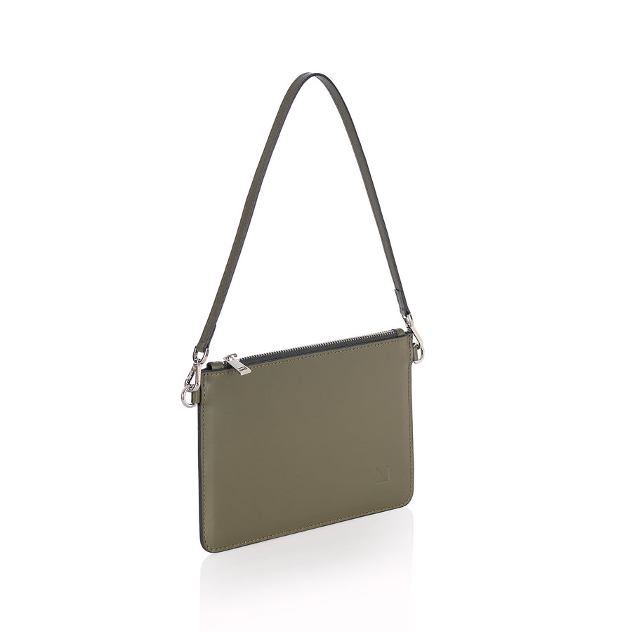 New Leather Clutch Moss Green
