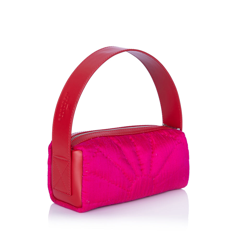 Saddle Bag in Fuchsia Pink-Red Silk
