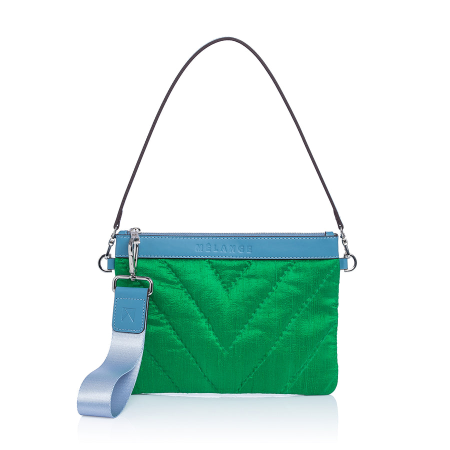 Silk Mini Clutch Bag Green ZigZag