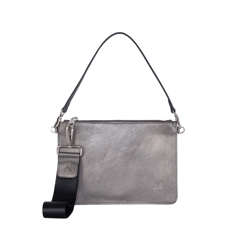 Leather Clutch Bag - Silver