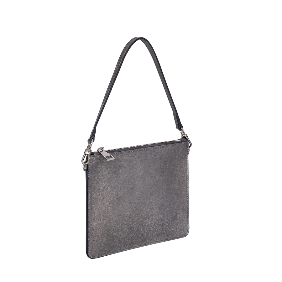 Leather Clutch Bag - Silver