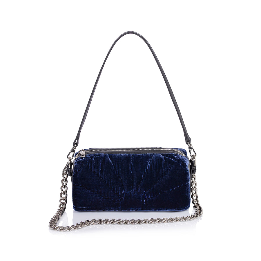 Saddle Bag In Navy Silk Velvet