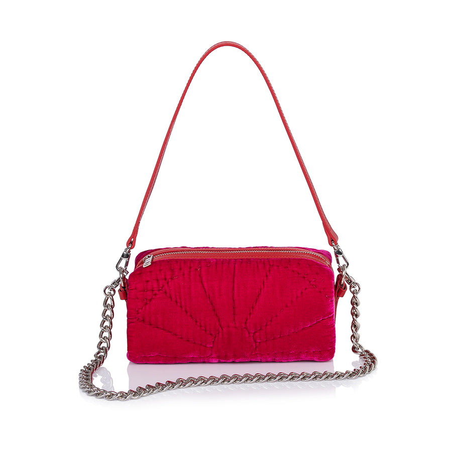 Saddle Bag In Pink Silk Velvet