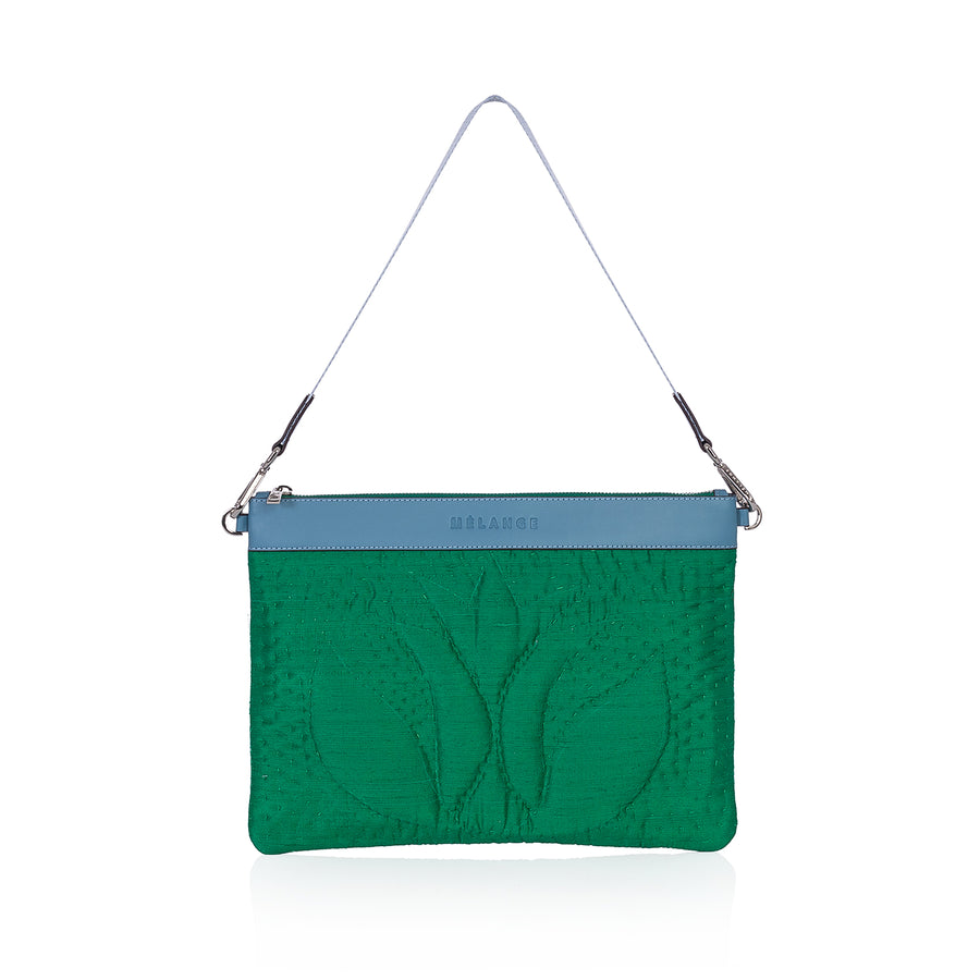 Silk Maxi Clutch Bag - Green Tulip
