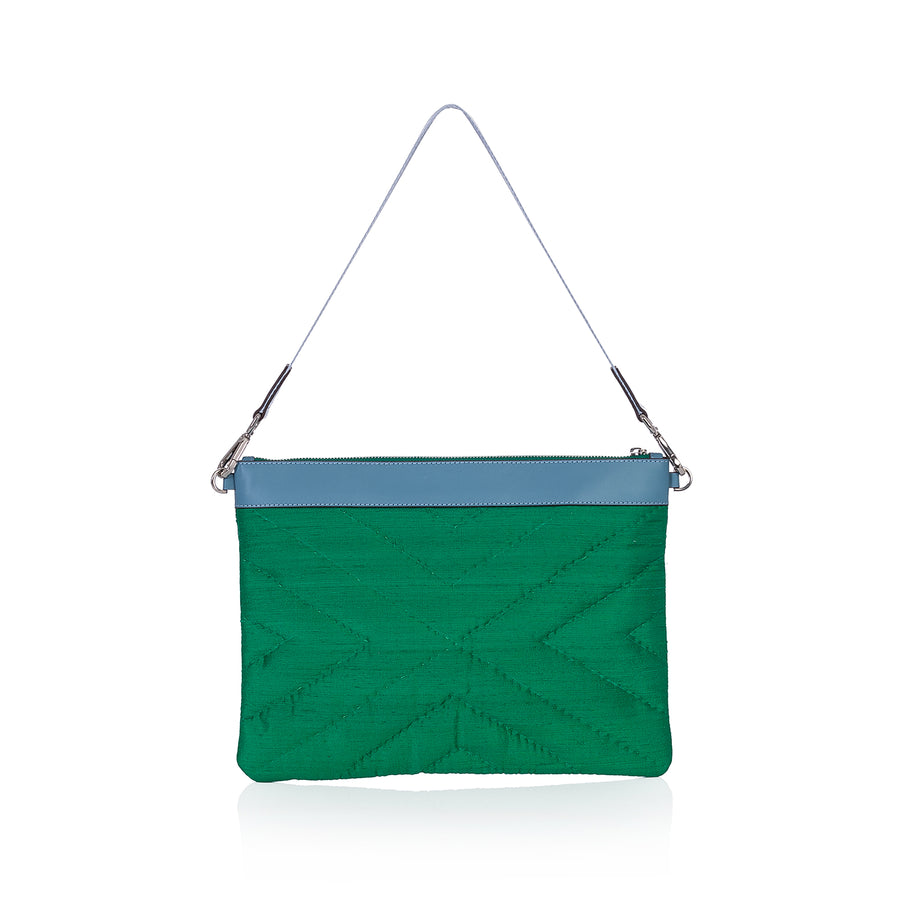 Silk Maxi Clutch Bag - Green Tulip